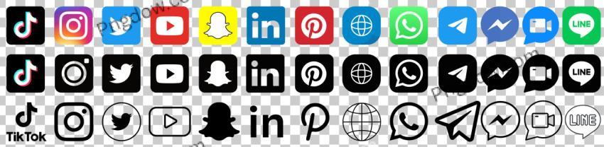 Facebook, twitter, instagram, youtube, snapchat, pinterest, whatsapp, linkedin, tiktok Collection social media logo, icon