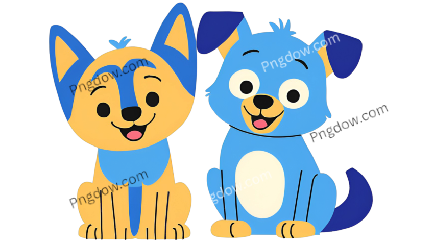 Cartoon image of two dogs, Bluey and Bingo, sitting next to each other, Png images