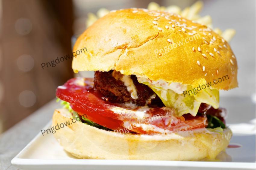 Tasty burger with melted cheese and thick succulent ground beef for Free