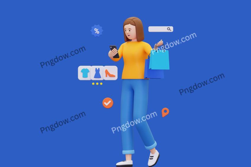 3d Woman doing online shopping illustration
