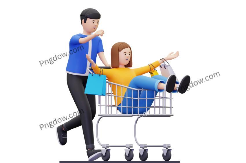 3d Couple having fun while shopping illustration