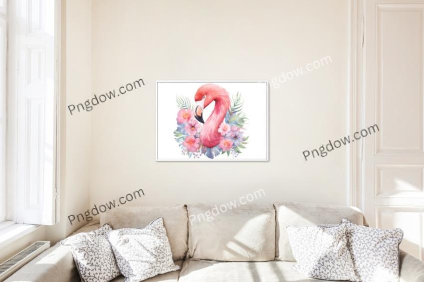 Watercolor Flamingo with Flower Crown Framed Art Print design