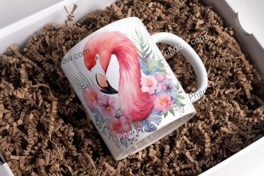 Watercolor Flamingo with Flower Crown Adorable Coffee Mug, design