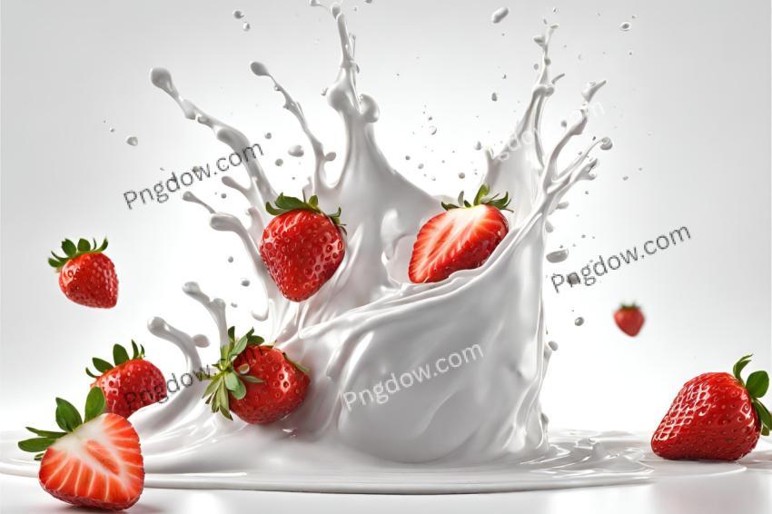 Delicious Strawberry Splash 3D Rendered Milk or Yogurt on White Background