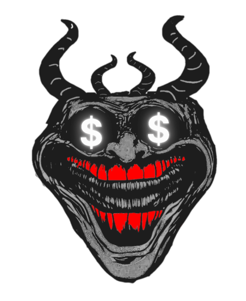 devil's face adorned with dollar, troll face Png