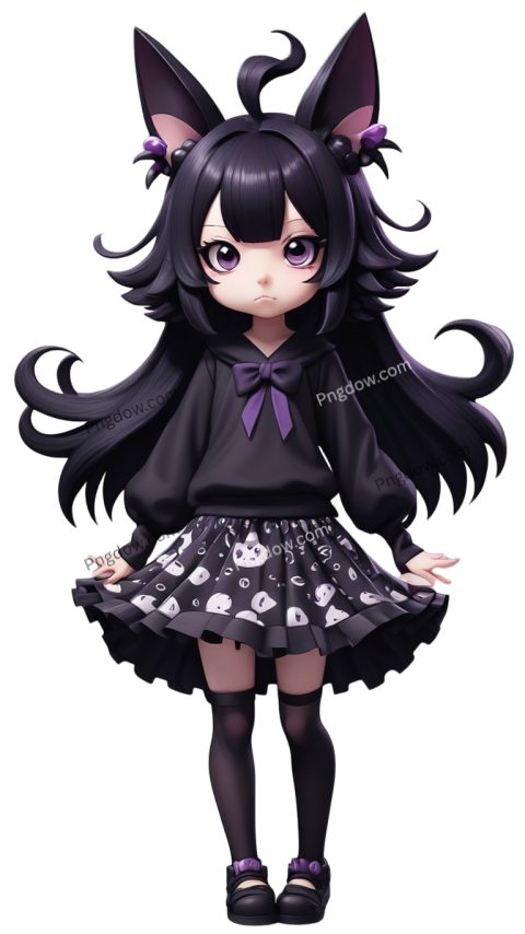Kuromi PNG, Anime girl with black hair and cat ears