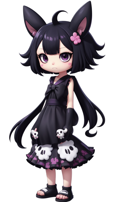 Kuromi PNG featuring an anime girl with long black hair and cat ears