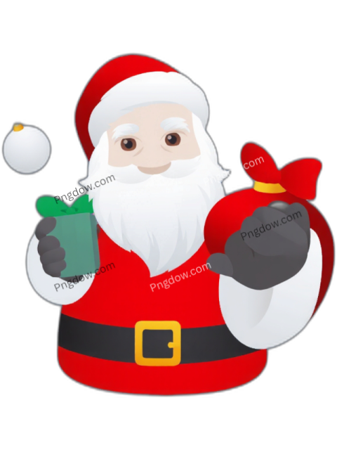 Santa Claus joyfully holds a gift bag and a present, embodying the spirit of Christmas in this festive PNG clipart