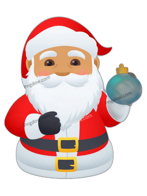 Santa Claus joyfully holds a blue ornament, embodying the festive spirit of Christmas in this vibrant PNG clipart