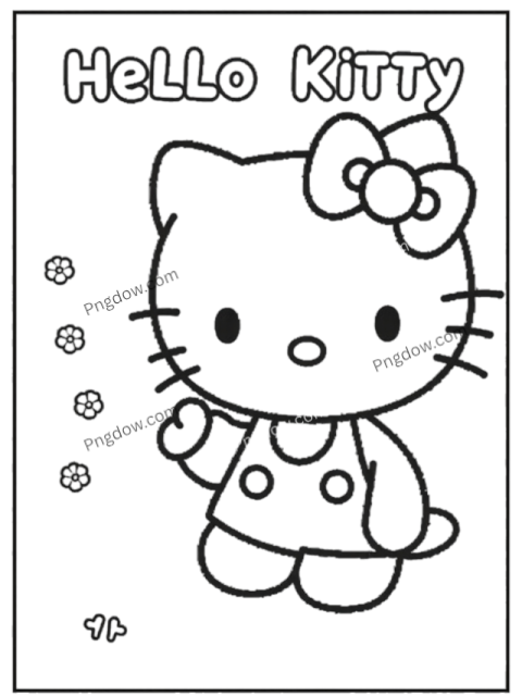 A coloring page featuring Hello Kitty, showcasing her iconic bow and cheerful expression, perfect for creative activities