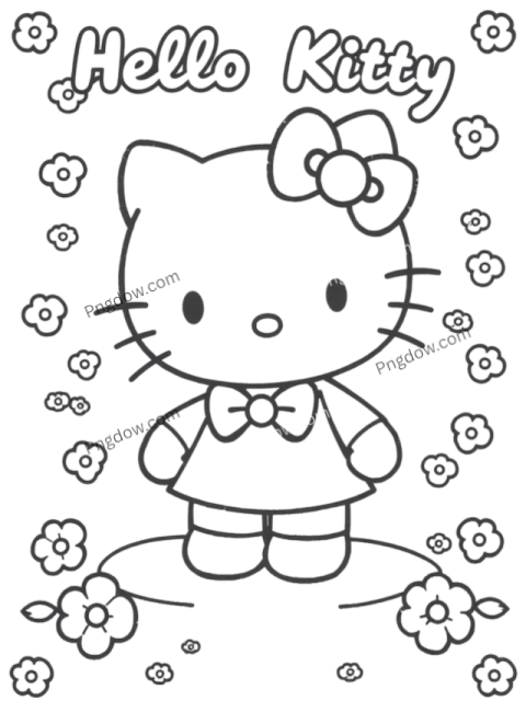 Free downloadable coloring page showcasing Hello Kitty, ideal for children and fans of the beloved character