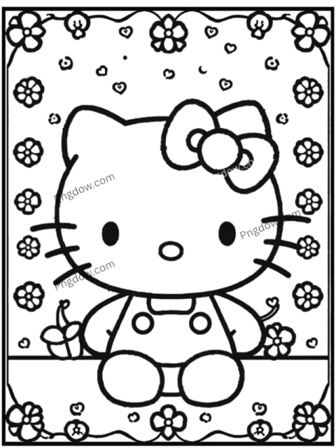 printable coloring page featuring Hello Kitty, perfect for creative activities and free to download