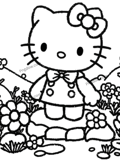 Download a Hello Kitty coloring page, offering a delightful way to engage in coloring and creativity for fans of all ages
