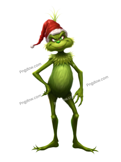 Grinch character wearing a festive Santa hat, showcasing a mischievous grin, perfect for holiday themed designs