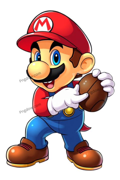 Mario, a cartoon character, is holding a football in his hand, showcasing his sporty side in a vibrant PNG format