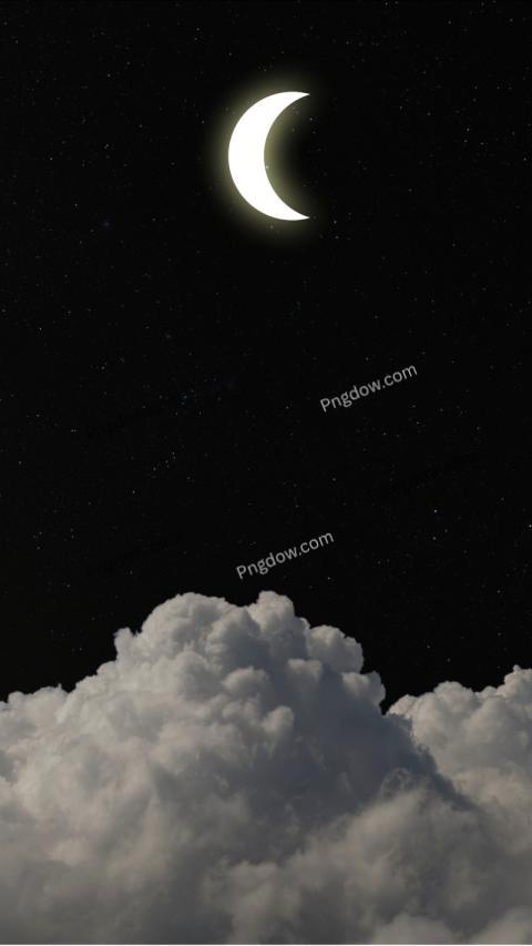 Grey Black Illustrated Night Sky Moon Phone Wallpaper