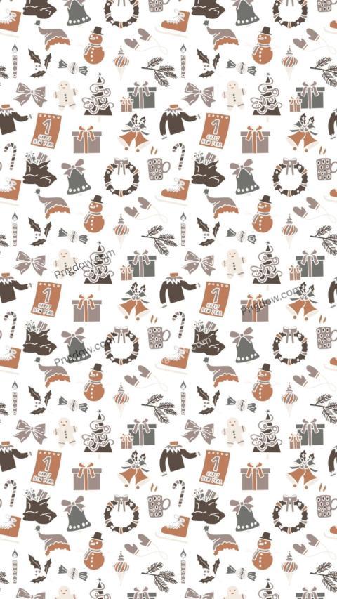 Brown and Beige Retro Illustration Christmas Phone Wallpaper