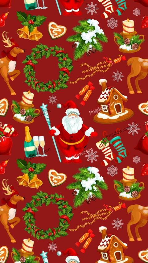 Red And White Illustrated Merry Christmas Phone Wallpaper