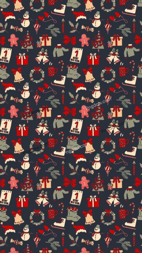 Brown and Beige Retro Illustration Christmas Phone Wallpaper for free