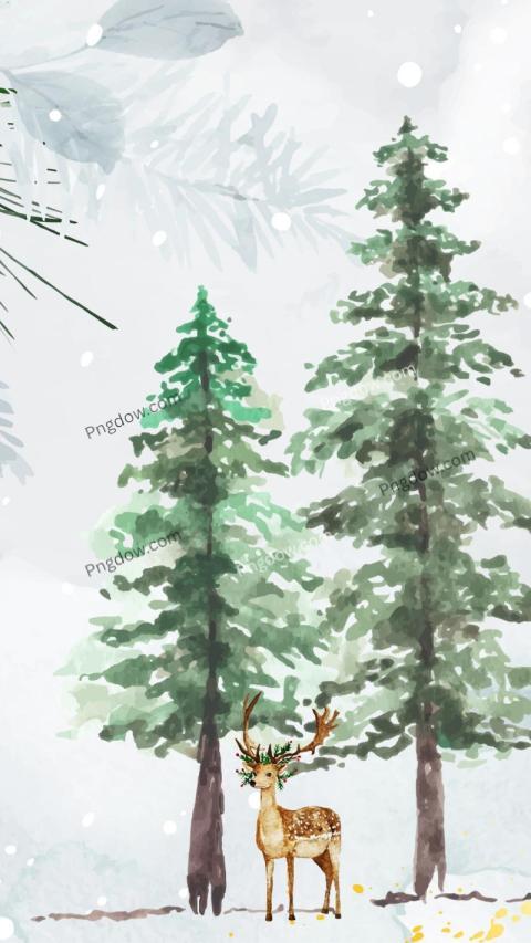 Watercolor Winter Scene Phone Wallpaper free