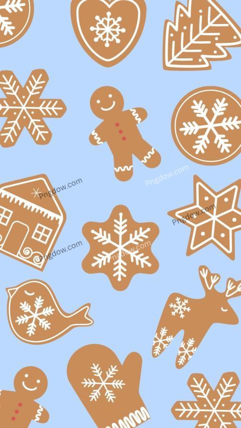 Blue Brown Christmas Gingerbread Cookies Phone Wallpaper