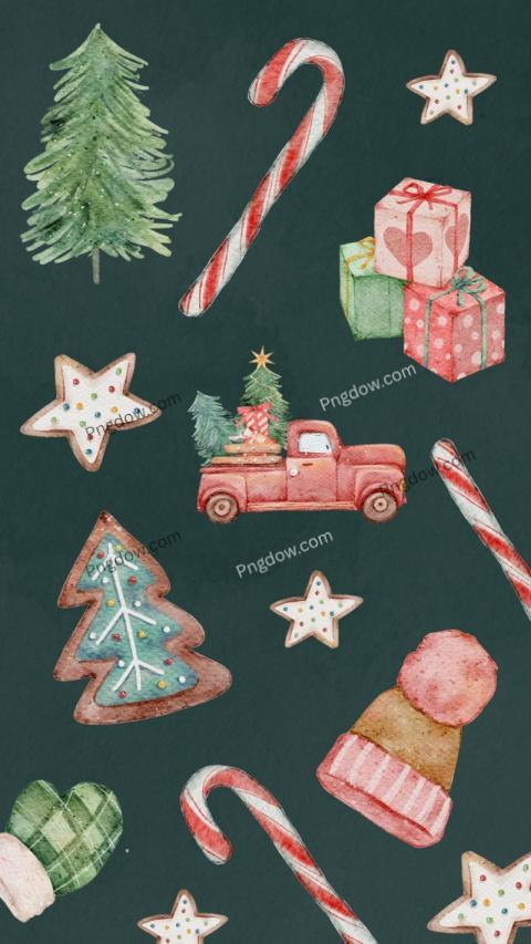 Green Watercolor Illustrations Christmas Phone Wallpaper free