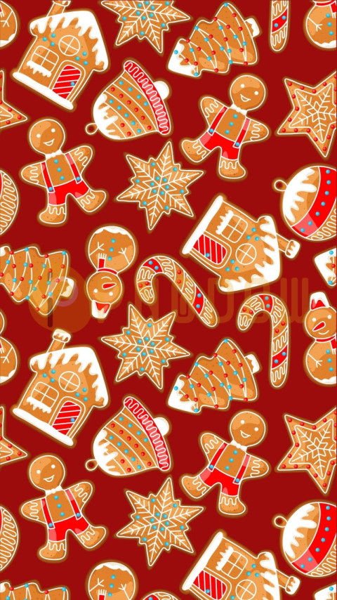 Burgundy Gingerbread Style Merry Christmas Phone Wallpaper