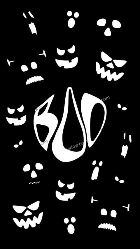 Black and White Cute Spooky Boo Illustration Halloween Phone Wallpaper