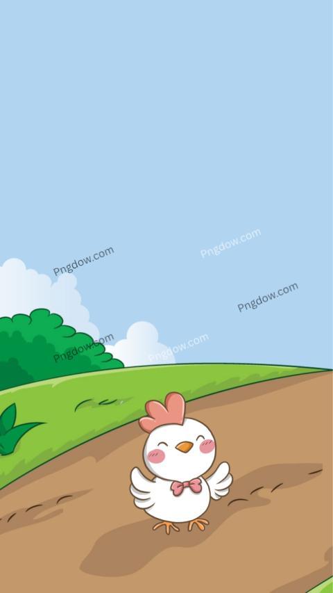 Blue Green Brown Illustrated Chicken and Farm Phone Wallpaper