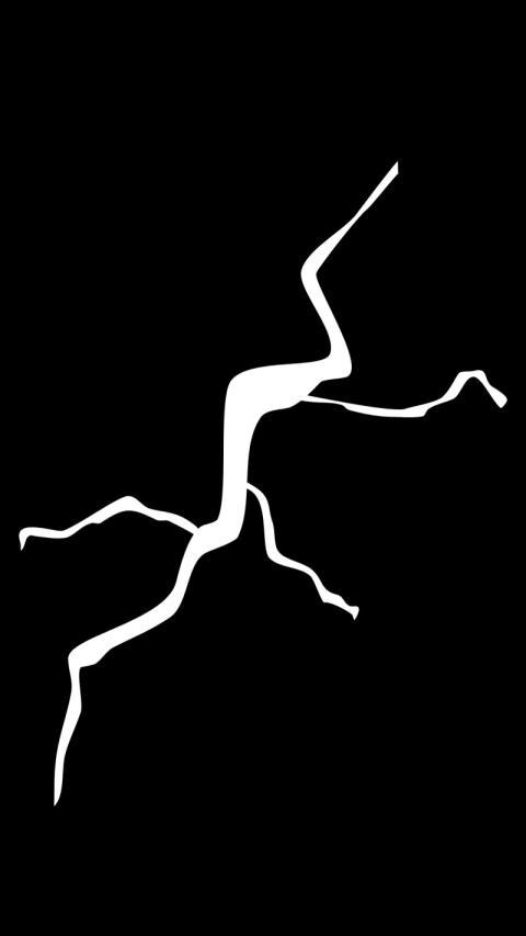 A black and white lightning bolt on a black wallpaper
