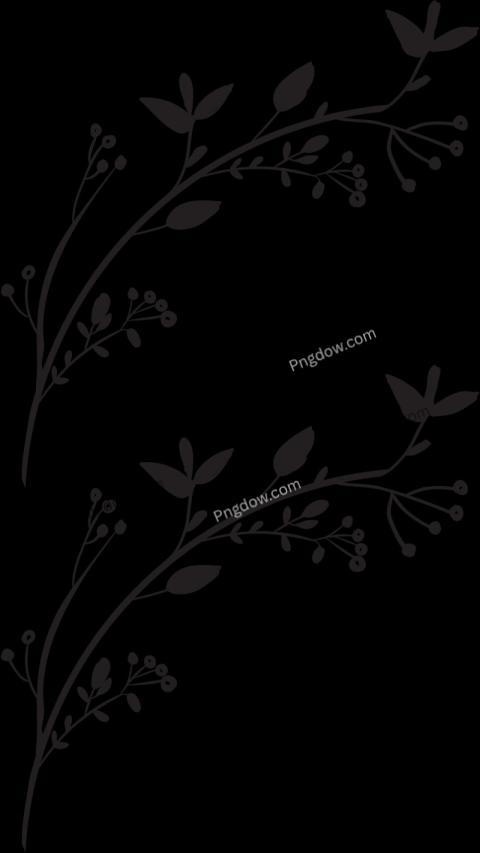 Monochrome branch with leaves on black wallpaper