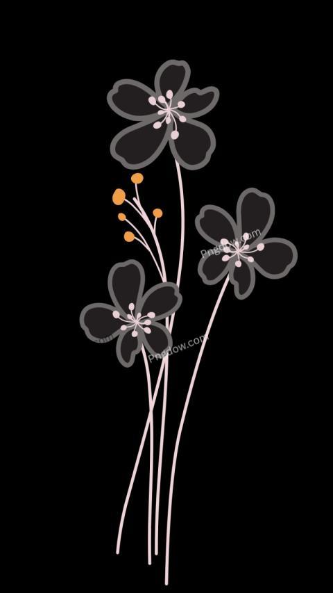 Three flowers on black wallpaper