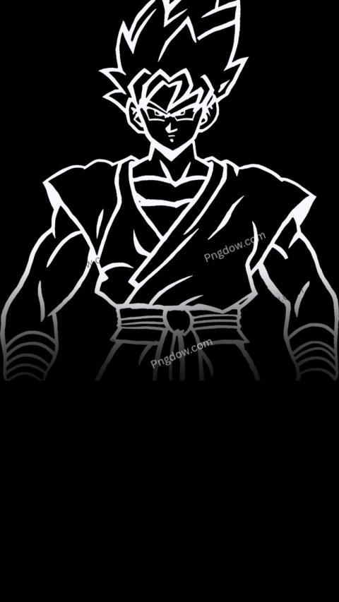 Goku in black attire against dark wallpaper