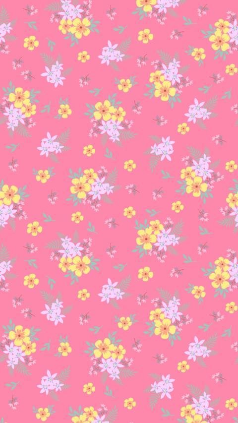 Pink floral pattern with small flowers on pink preppy wallpaper