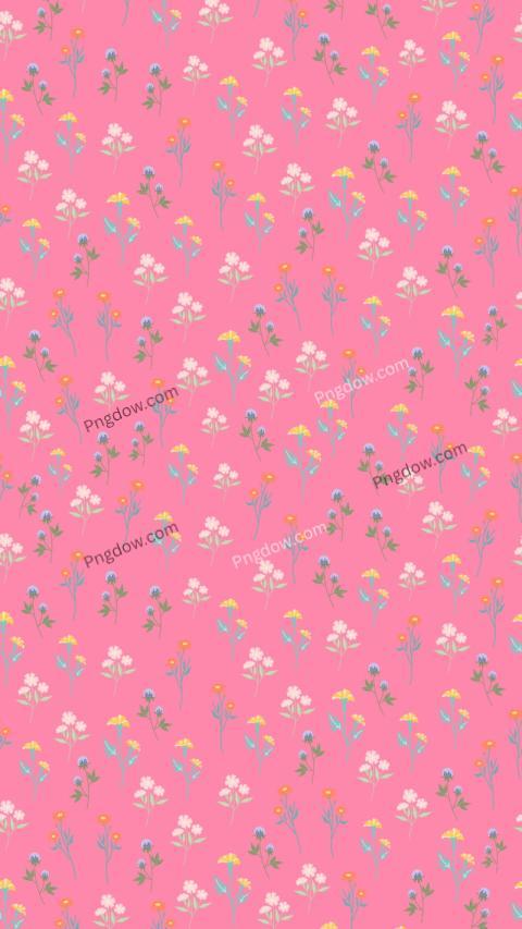 Pink preppy wallpaper featuring small flowers and clouds