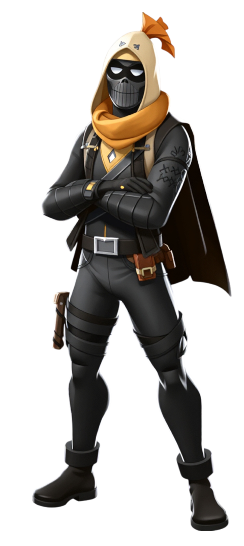 Fortnite character wearing a black and yellow scarf, depicted in a transparent SVG format