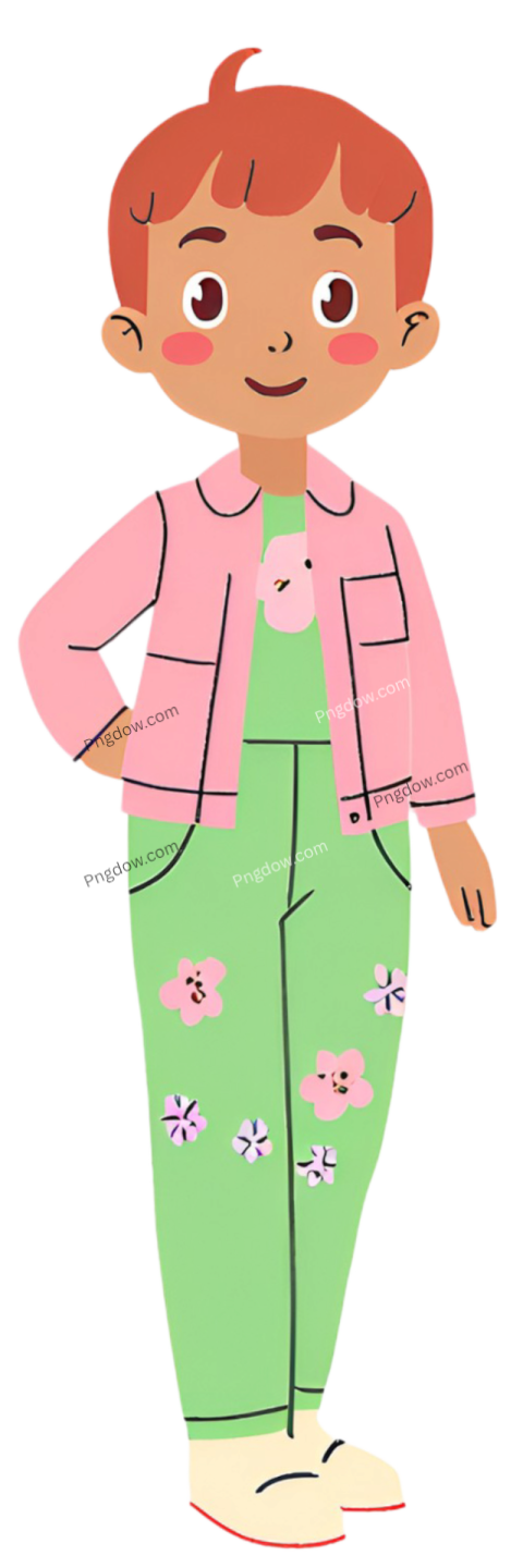 A cartoon boy in pink pants and a green jacket, cocomelon png