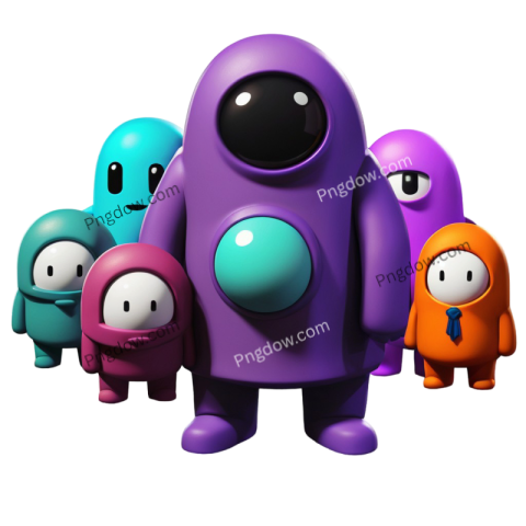 Colorful alien characters standing together, among us png