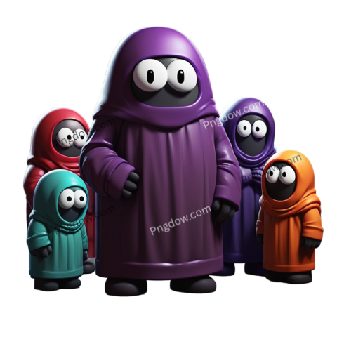Colorful cartoon characters in robes, among us png