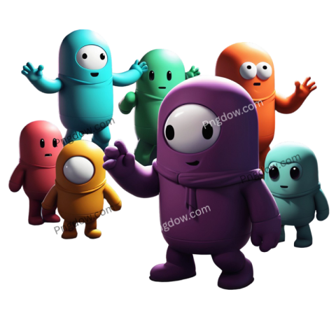 Colorful characters in front of black background, Among Us PNG