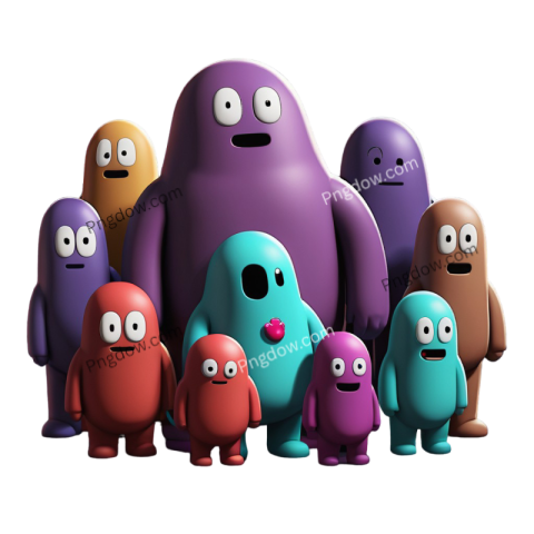 A group of colorful cartoon characters standing together, among us png free