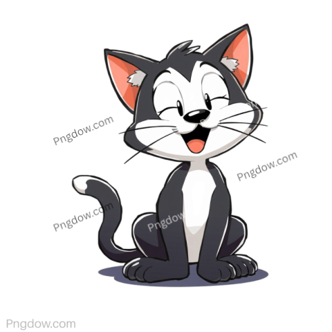 A cartoon cat, resembling Felix the Cat, sits with its mouth open, displaying a playful and animated expression