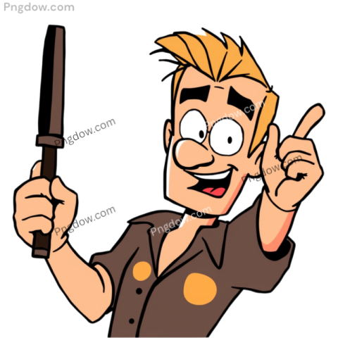 Cartoon man resembling Johnny Bravo, confidently holding a knife and pointing, showcasing a bold and assertive demeanor