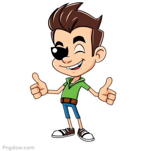 Cartoon boy with glasses giving a thumbs up, inspired by the character Johnny Bravo, showcasing a cheerful expression