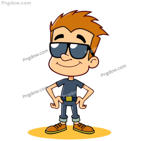 Cartoon boy with sunglasses confidently standing on a bright yellow circle, reminiscent of Johnny Bravo's iconic style