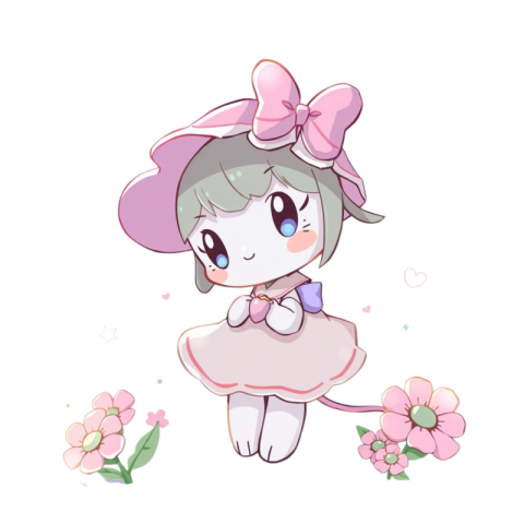 A cute little girl wearing a pink dress and hat, embodying a charming and playful spirit, with a My Melody theme