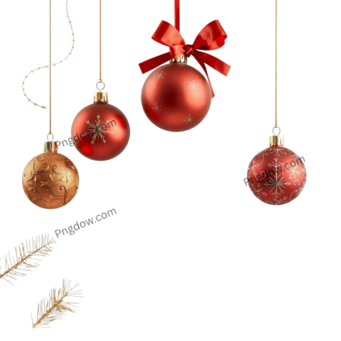 Christmas decorations in vibrant colors suspended against a sleek transparent background, creating a festive atmosphere