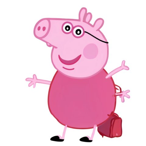 A colorful PNG image of the Peppa Pig family, featuring Peppa, George, Mummy Pig, and Daddy Pig together in a cheerful setting
