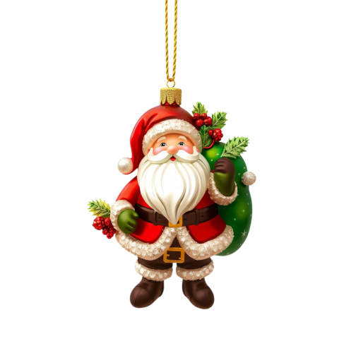 A festive Santa Claus ornament suspended from a string, perfect for holiday decorations and Christmas cheer