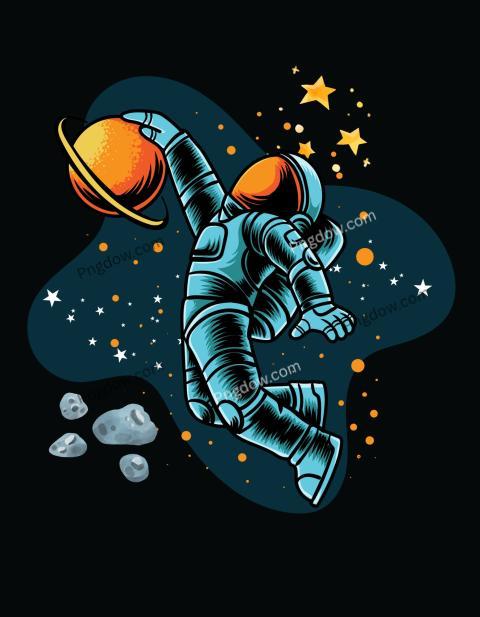 Blue and Orange Illustrated Astronaut Galaxy T Shirt